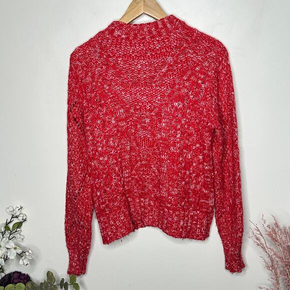 FAHERTY Delilah Cable Knit Marled Sweater Summer Sun Red Sz S {E8} - Picture 5 of 6